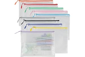 Multibey 10 Pack 10 Colors Mesh Zipper Pouch Bags, B5 Size Waterproof Plastic Zipper Pouches for Board Game Storage, Mesh Bag