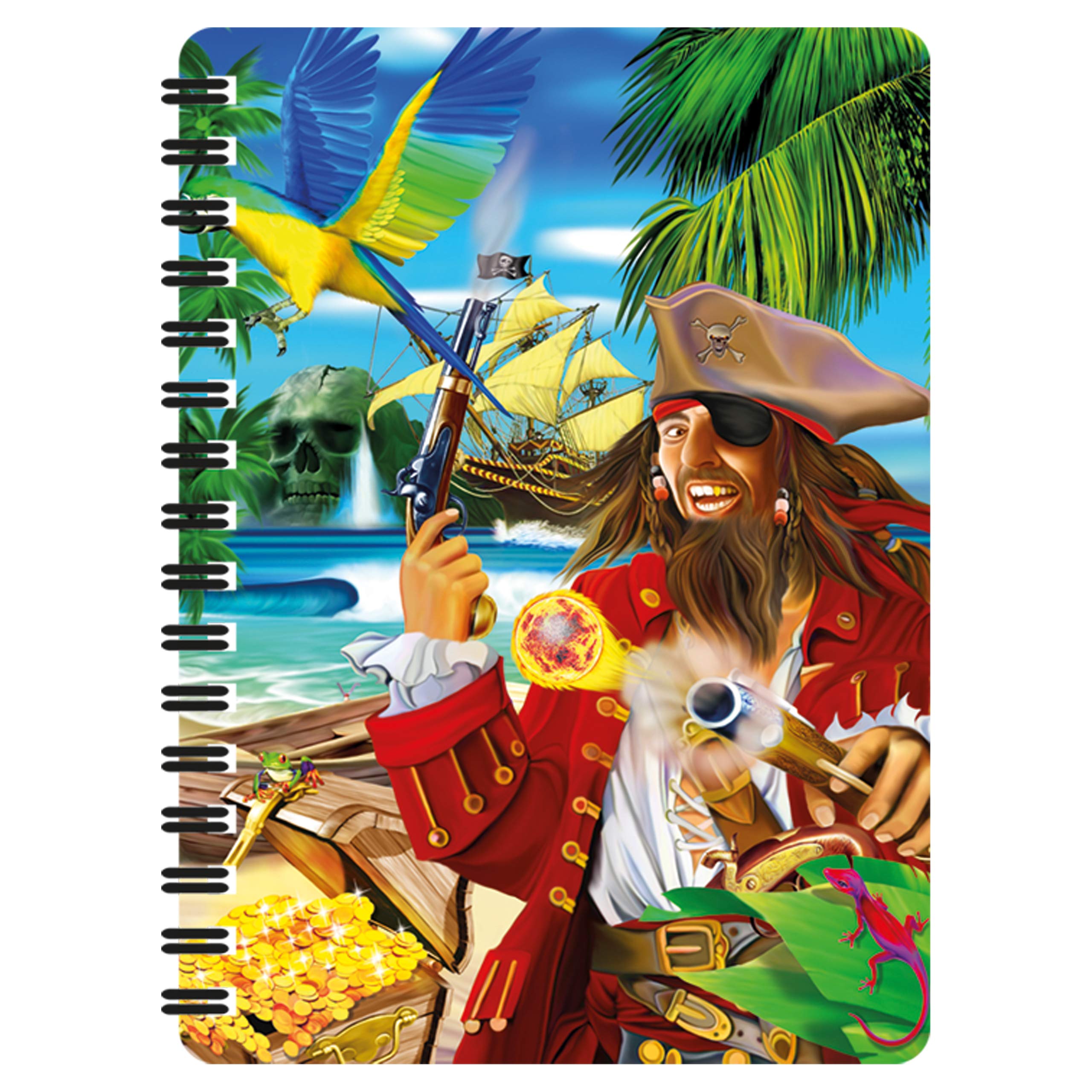 3D LiveLife Jotter - Pirate Island from Deluxebase. Lenticular 3D Tropical A6 Spiral Notebook with plain recycled paper pages. Artwork licensed from renowned artist Michael Searle
