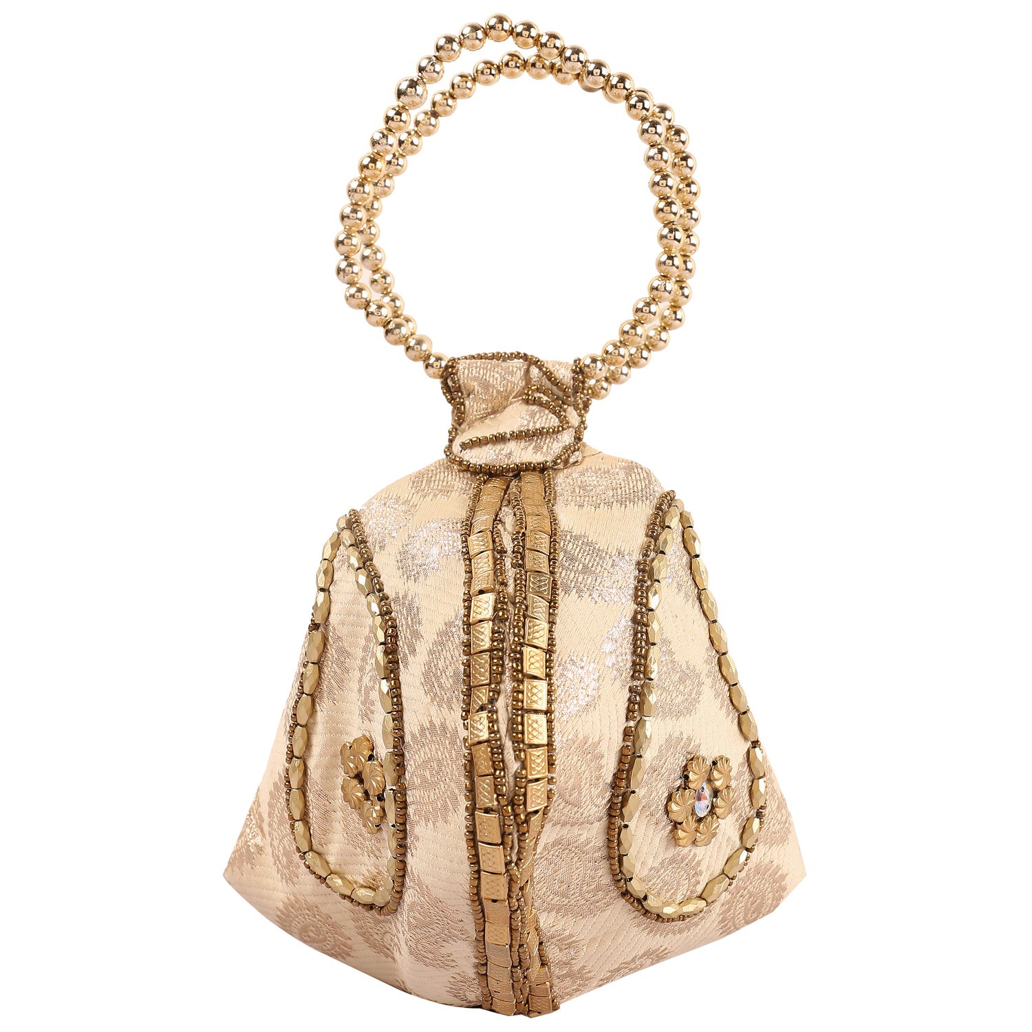 craft trade handmade designer rajasthani silk potli bag for women's cream