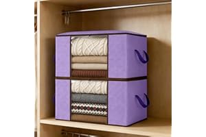 2 Pack Large Storage Bags with Handle, Foldable Closet Containers, Large Clothes Storage Bins, for comforter Clothing Blanket