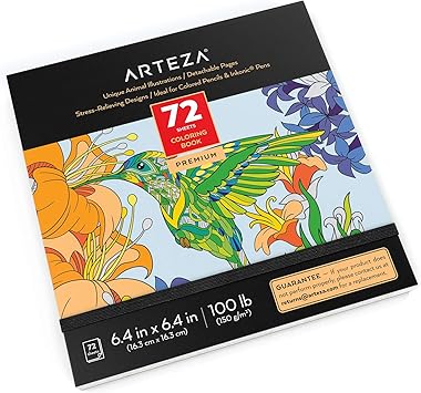 Download Amazon Com Arteza Coloring Book For Adults 6 4 X 6 4 Inches Animal Designs 72 Sheets 100 Lb Paper Detachable Pages Black Outlines Art Supplies For Relaxing Reflecting And Decompressing Office Products