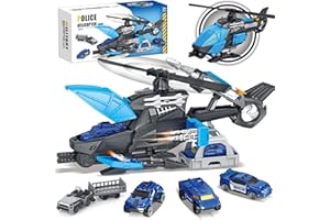 Frontoytall Police Rescue Helicopter Toy with Mini Car & Accessories, Durable Outdoor Playset for Kids Ages 3+, STEM Learning Gift for Boys Girls, Blue