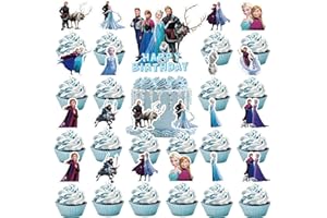HBAVFIHNBG 49Pcs Frozen Princess Cake Decorations with 48pcs Ice Princess Cupcake Toppers, 1pcs Cake Topper for Boys and Girls Kids Birthday Party Supplies Decor