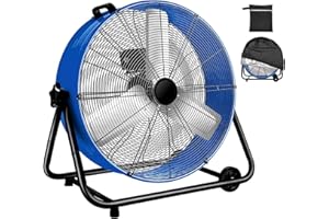 WARMLREC Industrial Fan 24 Inch Heavy Duty Drum 3 Speed 8800 CFM Air Circulation High Velocity Fan For Warehouse, Workshop, Factory, Commercial, Residential and Greenhouse Blue