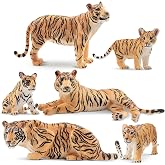 Toymany 6PCS Realistic Tigers Figurines with Tiger Cubs, 2-6" Jungle Animals Figures Family Set, Educational Toy Cake Toppers Christmas Birthday Gift for Kids