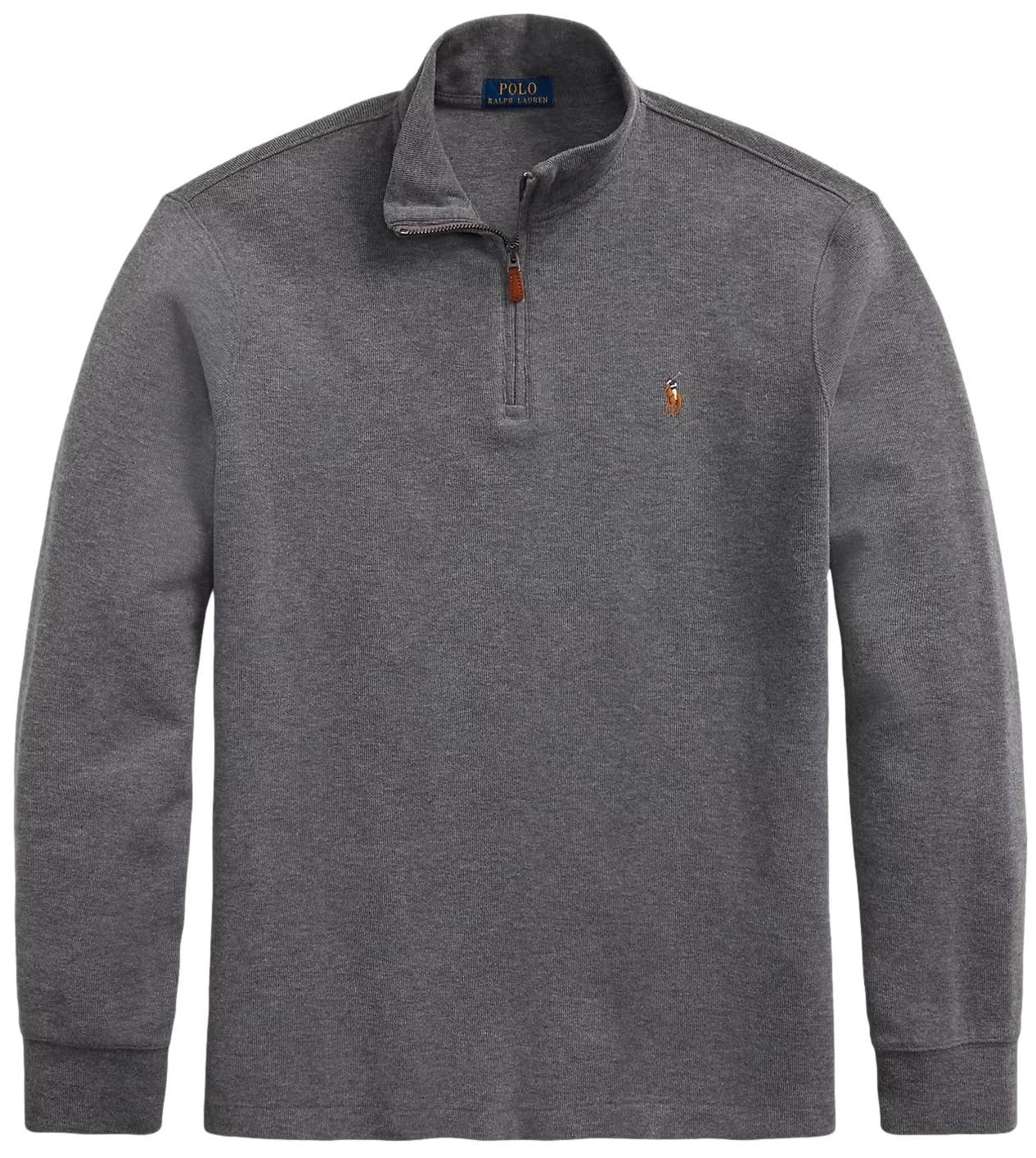 Photo 1 of Polo Ralph Lauren POLO RALPH LAUREN Mens Classic Estate-Rib Quarter-Zip Pullover Sweater (M, CharcoalHeather)
