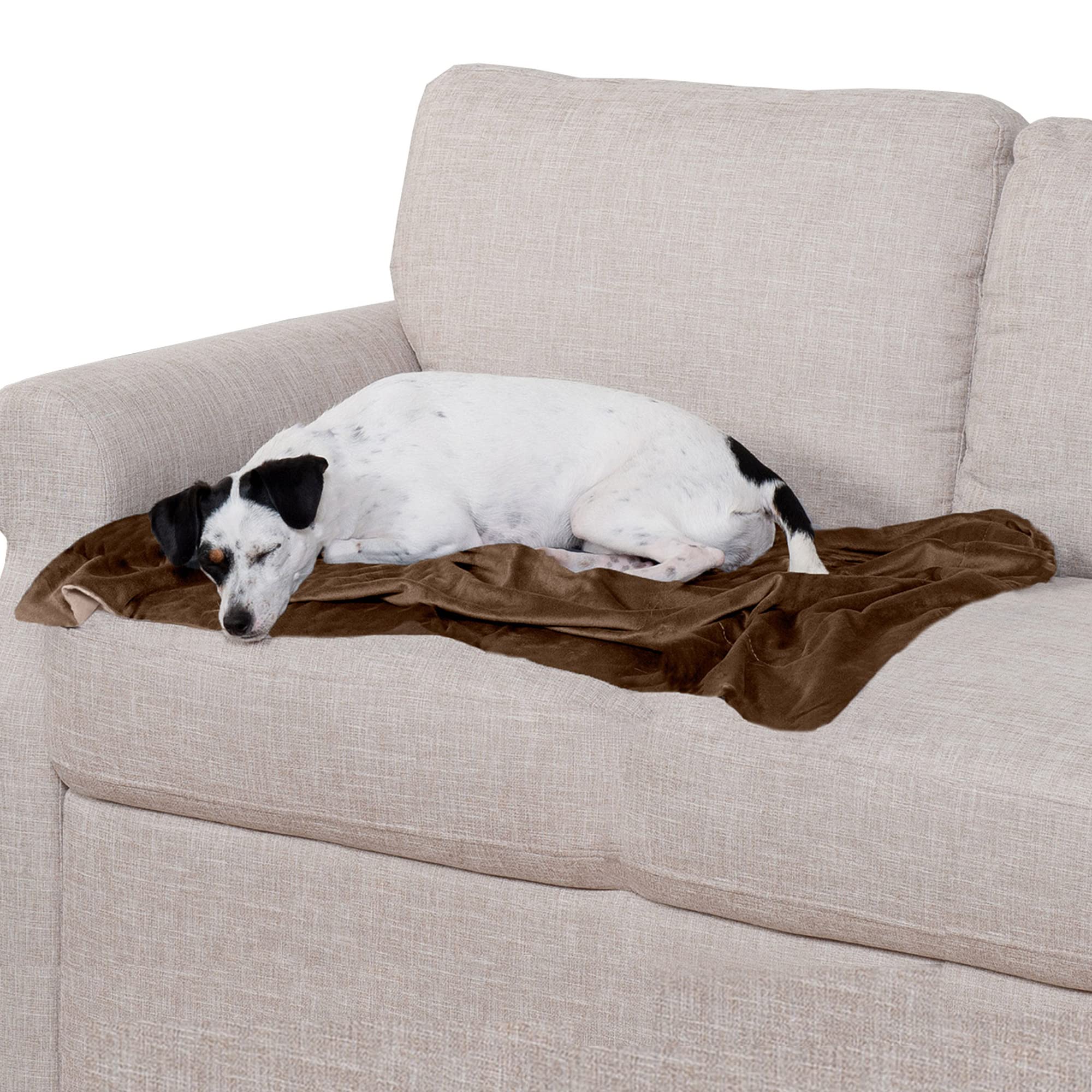 Furhaven Medium Waterproof Two-Tone Luxe Velvet Dog Blanket, Washable - Brownstone, Medium