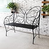 HLC Outdoor Bench Outdoor Sturdy Rust-Resistant Bench Butterfly Cast Iron with Armrests Park,Yard, Patio, Porch, Lawn Double Seats