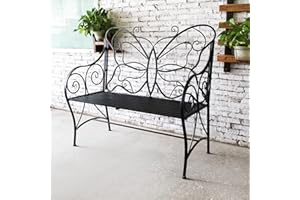 HLC Outdoor Bench Outdoor Sturdy Rust-Resistant Bench Butterfly Cast Iron with Armrests Park,Yard, Patio, Porch, Lawn Double Seats