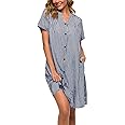 YOZLY House Dress Women Cotton Duster Robe Short Sleeve Housecoat Button Down Nightgown