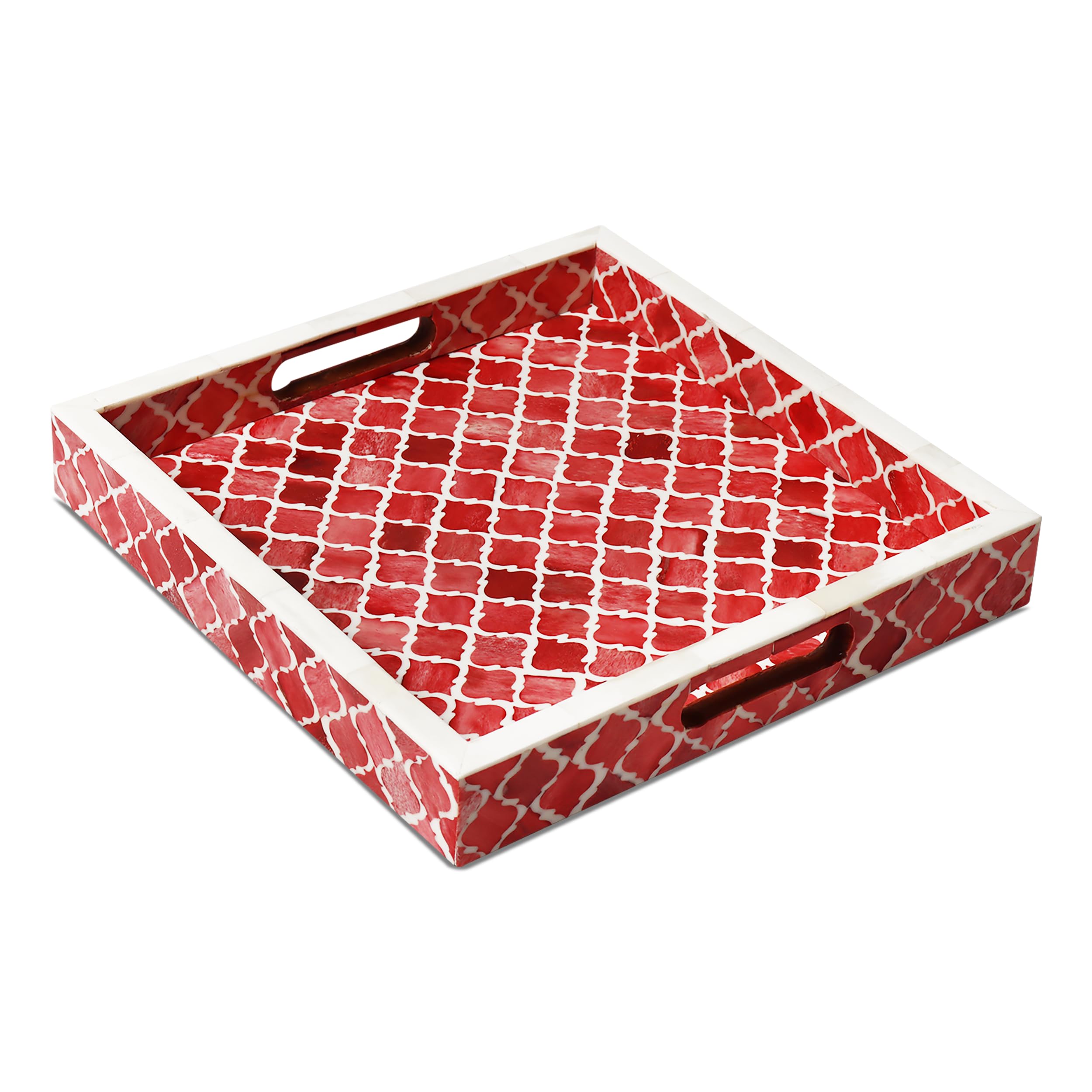 Handicrafts Home Moroccan Pattern Inspired Decorative Trays 12x12 - Chic Red Centerpiece, Versatile Ottoman Tray for Modern Home Decor, Artistic Kitchen Serving Tray, Tray for Living Room