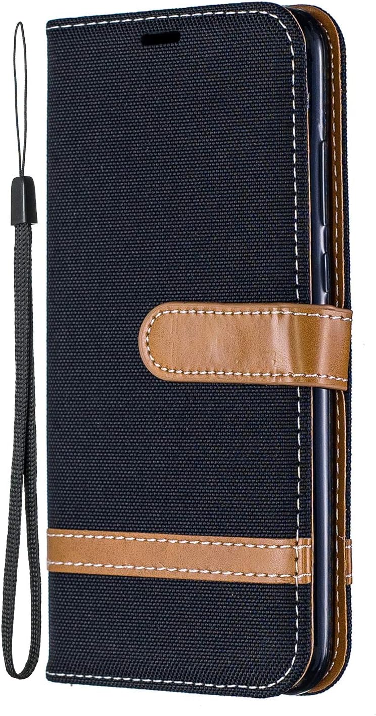 ZCXG Compatible with Case Huawei Honor 10i/P Smart Plus 2019 Cover Colorblock Denim Case Card Slots Cover Magnetic Switch Kickstand Feature Case Scratch Resistant Non-slip