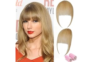 LEEONS Fake Bangs for Natural Hair Clip in Bangs 100% Human Hair Bangs Clip on Air Bangs Strawberry Blonde Clips in Blunt Cut Bangs(18#)
