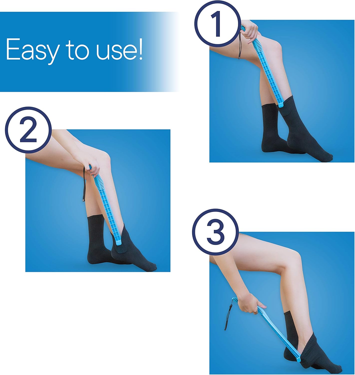 RMS Sock Aid Kit - Easy On Easy Off Device for Putting On Socks and Removing Socks or Stockings for Men and Women with Limited Mobility (Blue): Health & Personal Care