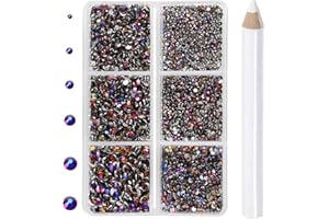 CMBYN 7200 Pieces 6 Mixed Sizes Glue Fix on Glass Rhinestones Round Crystal Gems Flatback for DIY Jewelry Making with one Picking Pen (6-Sizes 7200PCS, Blue Valcanic)