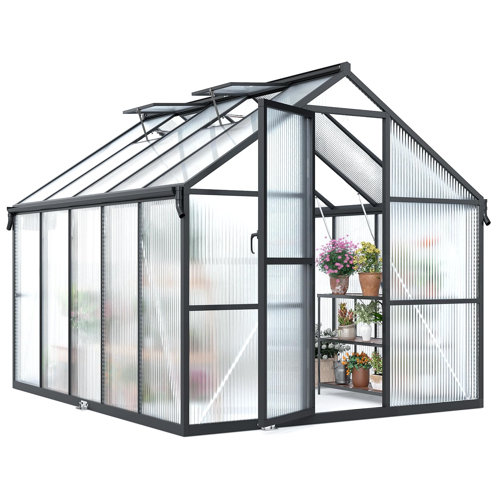 Photo 1 of ** PARTIAL SET ONLY BOX 1 OF 2 **** Jocoevol 8x10FT Greenhouse for Outdoors, Galvanized Steel Frame Winter Green House w/ Adjustable Roof Vent, Lockable Door Handle &DrainageSystem, Walk-in Greenhouses for Outside Garden Backyard