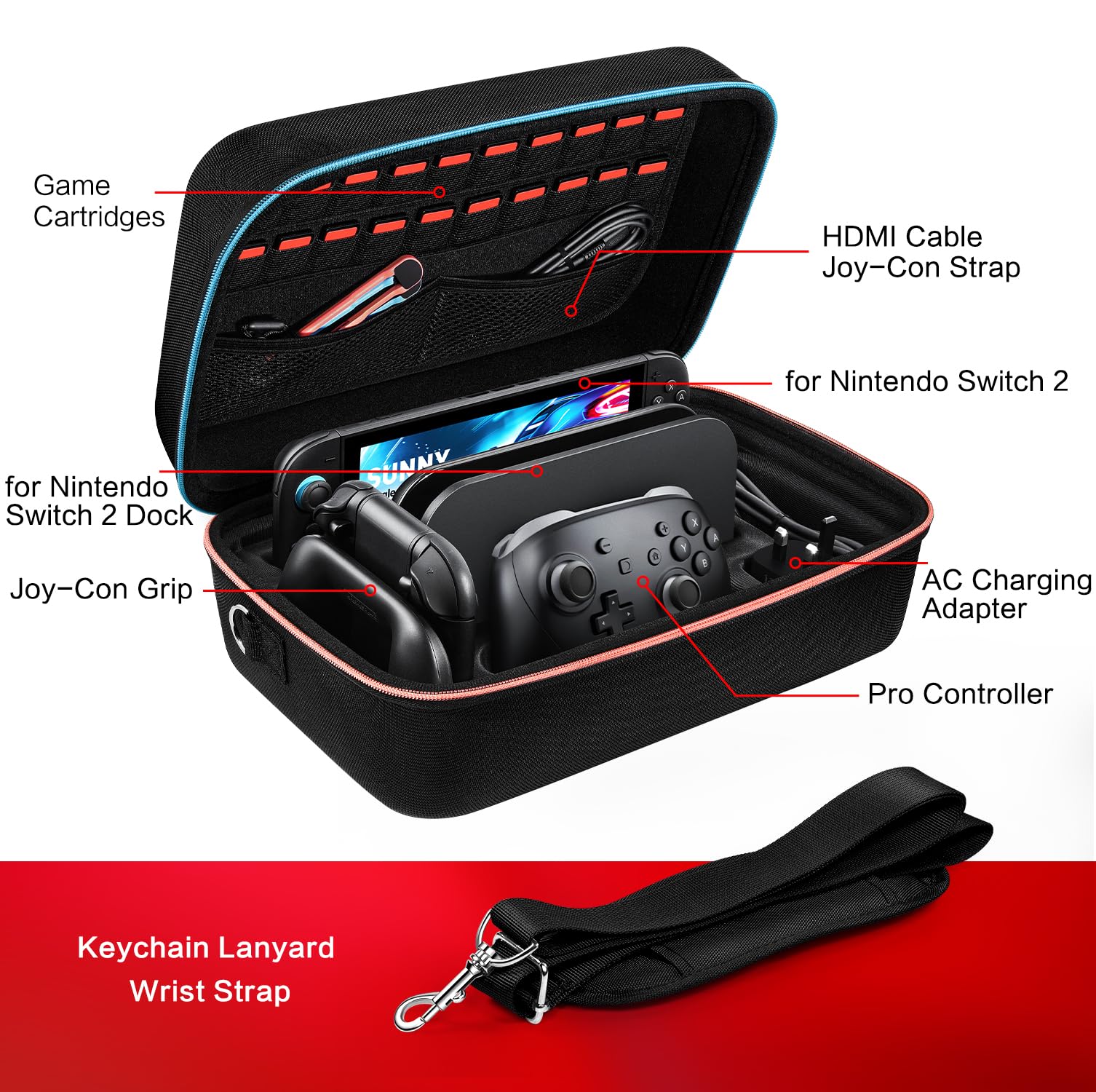 ivoler Carrying Storage All in One Case for Nintendo Switch 2 (2025),Portable Travel All Protective Hard Messenger Bag Soft Lining 20 Games for Switch 2 Console Pro Controller Accessories Black