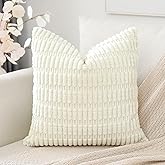 OTOSTAR Corduroy Decorative Throw Pillow Covers 24x24 Inch Super Soft Boho Striped Square Pillow Covers Case Modern Cushion Covers for Sofa Couch Bedroom Car Decor Cream Beige