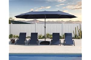PURPLE LEAF 15ft Patio Market Umbrella with Base Double-Sided Rectangle Outdoor Table Sun Umbrellas with Crank 12 Heavy Duty Sturdy Ribs for Pool Beach Deck Backyard Navy Blue