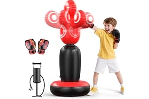 QPAU 360° Rotatable Kids Punching Bag - 64" Boxing Bag with 4 Targets & Kids Boxing Gloves, Inflatable Punching Bags with Hand Pump, Karate Taekwondo Training Gift Boys Girls