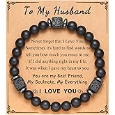 PINKDODO Black Onyx Lava Stone Bracelet for Men/Boyfriend/Son/Dad/Brother Birthday Gifts