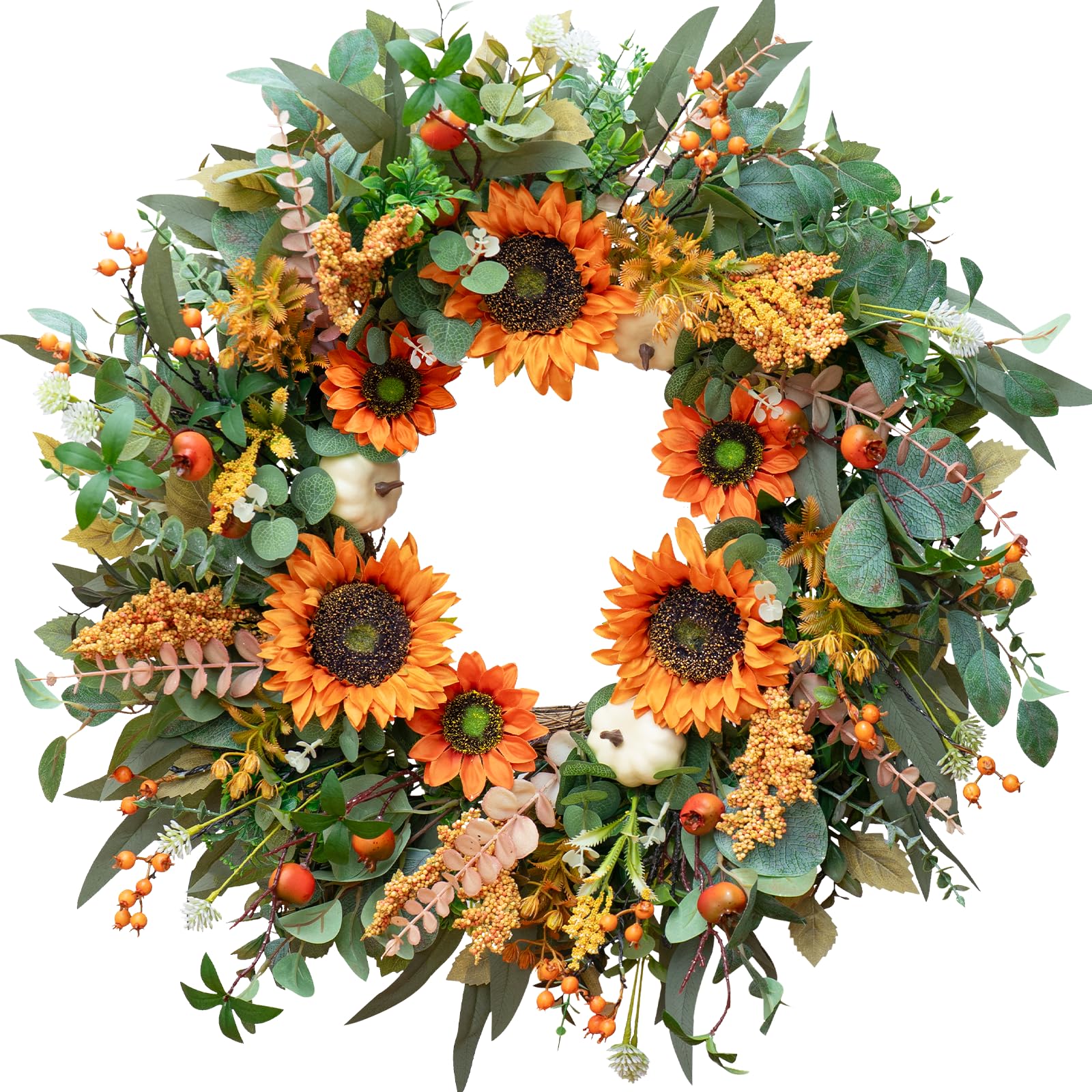 Pinkpuii Fall Wreaths for Front Door Outside– 24 Inch Autumn Wreath ...