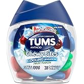 TUMS Chewy Bites Antacid Tablets, Cooling Sensation, Fruit Fusion, 28 Count | Ultra Strength Formula, Neutralizes Acid Instantly for Indigestion and Upset Stomach, Multi-Symptom Relief, Gluten Free