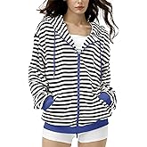 FAIABLE Striped Zip Up Hoodie Women Oversized Sweatshirt Hoodies Zipper Sweaters Pullover Cotton Vintage Preppy Shirt Outfits