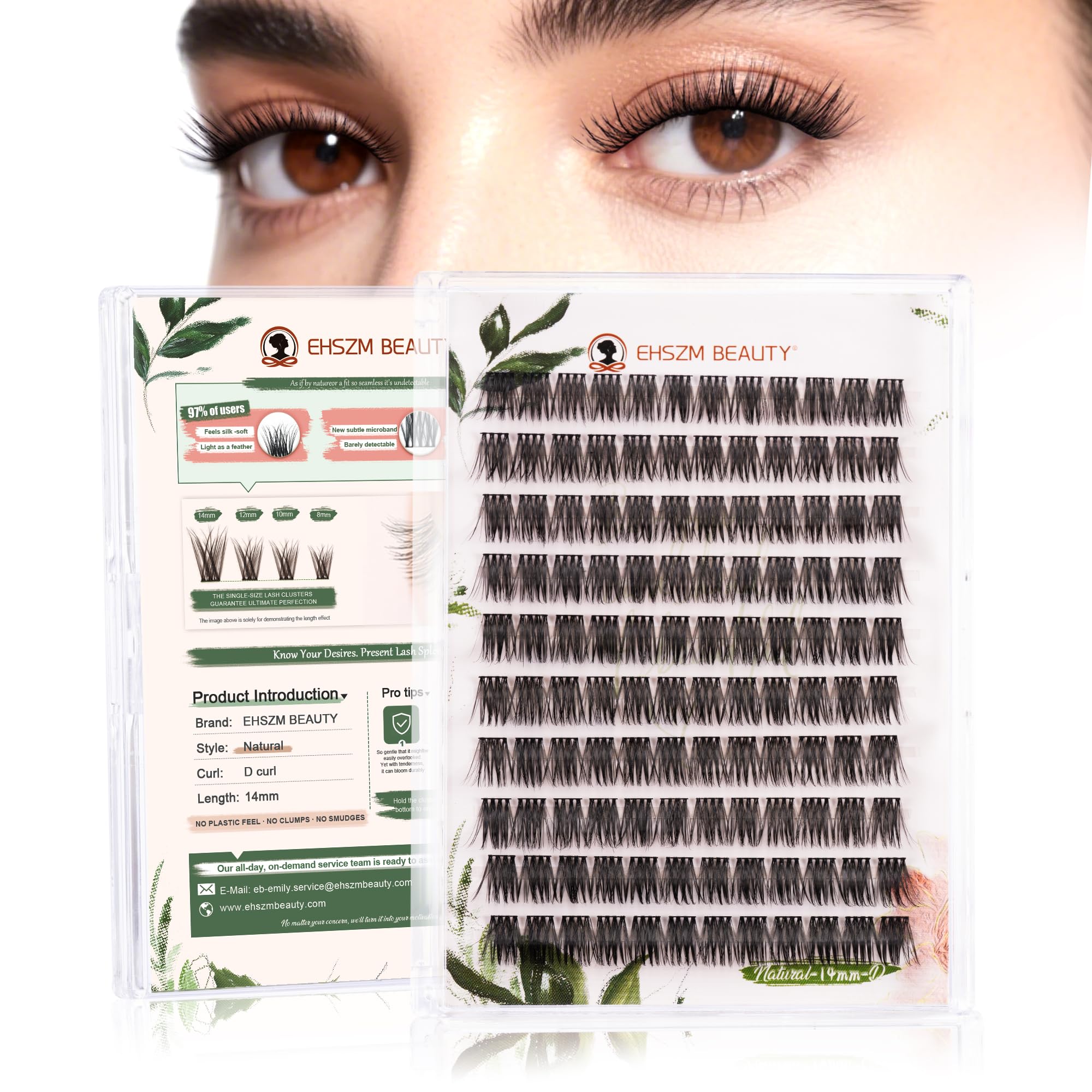 Photo 1 of Upgraded,14mm Lash Clusters Wispy D Curl with No Plastic Feel,Natural Cluster Eyelash Extensions,Ultra-Soft Individual Lashes with Thin Band,long-lasting and New Comfort -Natural Style[Ehszm Beauty]