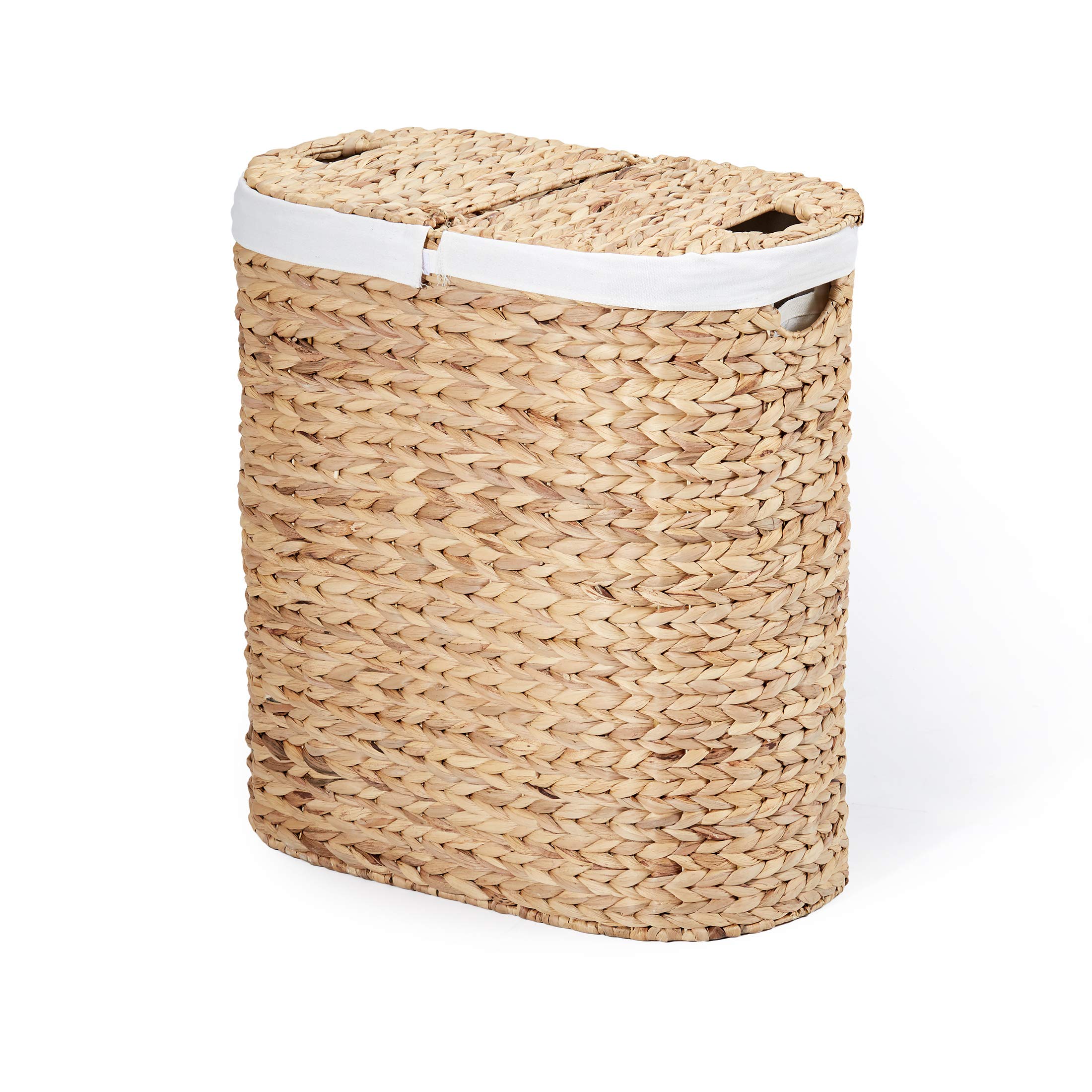 Seville Classics Premium Natural Handwoven Portable Laundry Bin Basket with Carrying Handles, Household Storage for Clothes, Linens, Sheets, Toys, Water Hyacinth, Oval Hamper Image Seville Classics Premium Natural Handwoven Portable Laundry Bin Basket with Carrying Handles, Household Storage for Clothes, Linens, Sheets, Toys, Water Hyacinth, Oval Hamper Image