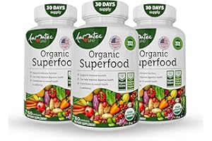 AAMATEC LIFE Organic Superfood Greens Fruits and Veggies Complex - Best Dietary Supplement with 14 Greens &14 Fruits & Vegetables with Alfalfa Rich in Antioxidants Organic Ingredients Non-GMO (180 Count Pack of 3)