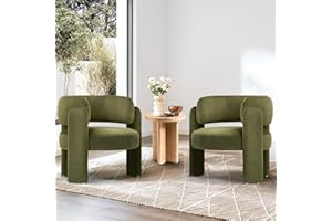 COLAMY Modern Velvet Accent Chair Set of 2, Upholstered Barrel Chairs, Comfy Side Arm Chairs with 3 Legs for Living Room, Bedroom, Reading, Green