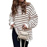 KIRUNDO Women's 2026 Fall Winter Oversized Long Sleeve Striped Sweater Casual Crewneck Side Split Pullover Knit Tops