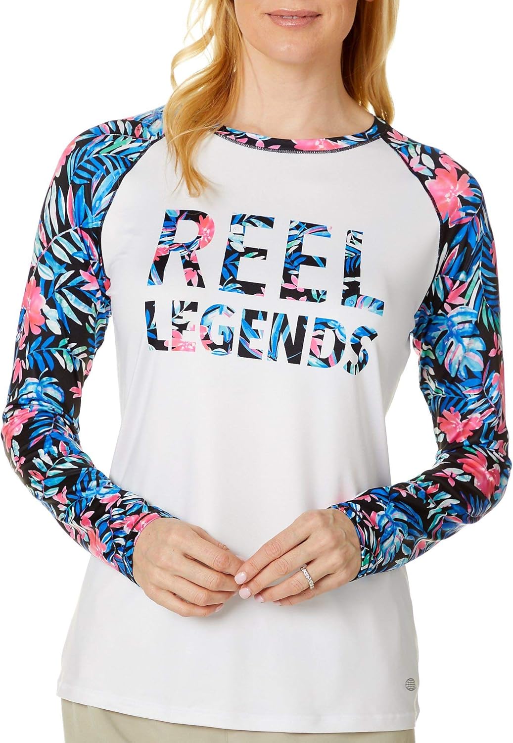 Reel Legends Womens Keep It Cool Hibiscus Logo Swim Top