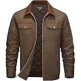 Cotrasen Men's Lightweight Quilted Zipper Jacket with Corduroy Collar Cotton Jackets with Pockets Fall Winter Spring