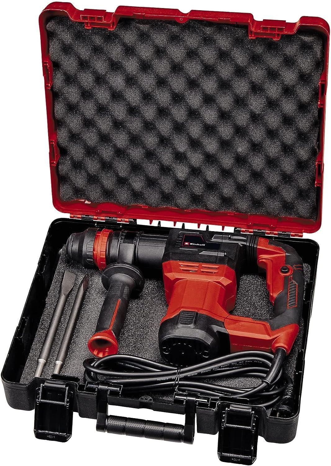 Einhell Abbruchhammer TE-DH 5 (5 J, SDS-plus-Werkzeugaufnahme, schwingungsgedämpfter Handgriff, flexibel einstellbarer Zusatzhandgriff, inkl. E-Box) Rot/Schwarz 2
