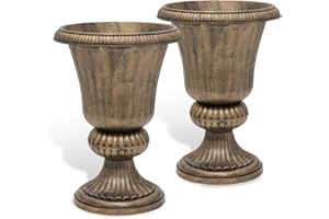 Athena Collection 20''H Bronze Garden Plastic Urn - Vintage Tall Large Planter for Indoor Outdoor Patio Porch, 2 Pieces Flower Pot, Bronze