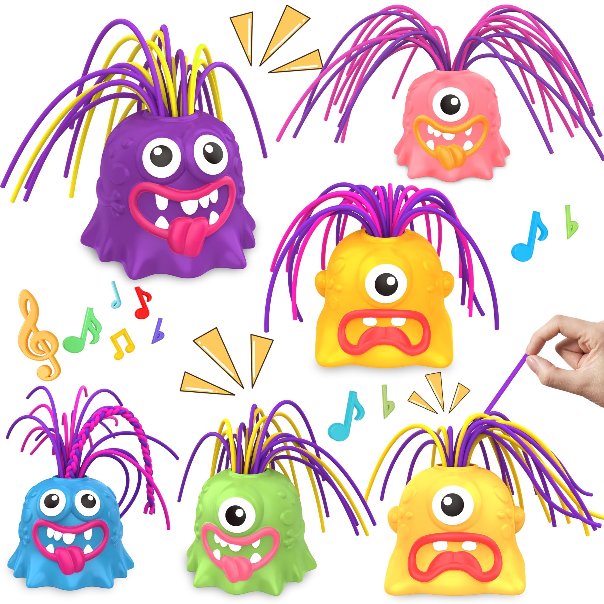 6 PCS Hair Pulling Fidget Screaming Monster Toys, Anti Anxiety Toys and Venting Novelty Toys, Different Screams Made by Pulling Hair , for 3 4 5 6 7+ Kids Teens Boys Girls (E)