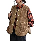 QIBABU Womens Fuzzy Fleece Vest Casual Button Down Sherpa Vest Warm Sleeveless Jackets with Pockets