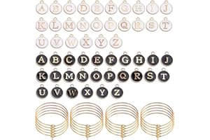 Aylifu 60pcs 25mm Wine Glass Charm Rings Earring Beading Hoop with 52pcs Black & White Letter Beads Charms Enamel Initial Charms