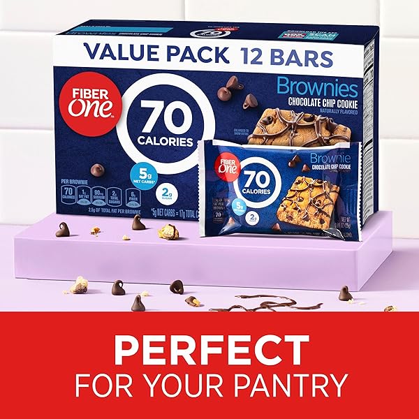 FIBER ONE 70 CALORIE BROWNIES, CHOCOLATE CHIP COOKIE SNACK BARS, 2G SUGAR, VALUE PACK, 12 CT, 10.6 OZ