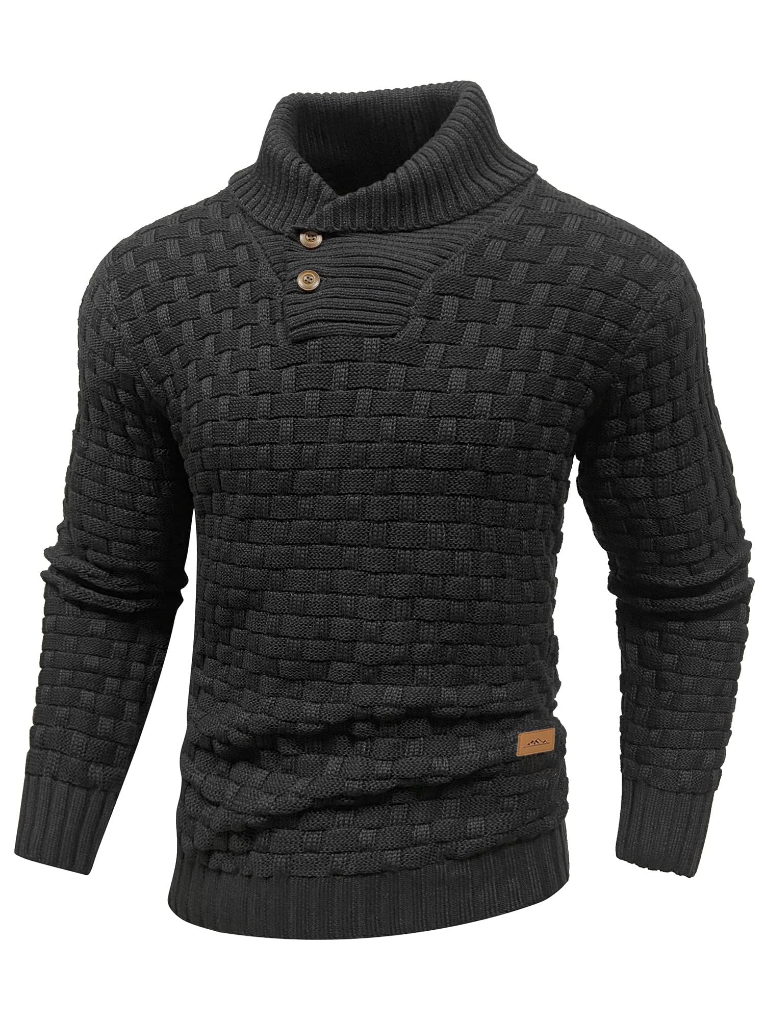Qinfren Men's Jumpers Tops Winter Warm Knitted Stand Collar Jumper Long Sleeve Knitwear Pullover Sweaters for Men Buttons Twisted Winter Jumper