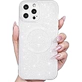 Svanove Glitter Case for iPhone 16 Pro Max Phone Case Magnetic Compatible with Magsafe, Sparkle Bling Shiny Sparkly Cute Girly Design, Trendy Aesthetic Hard Mag Cover for Women Girls, White