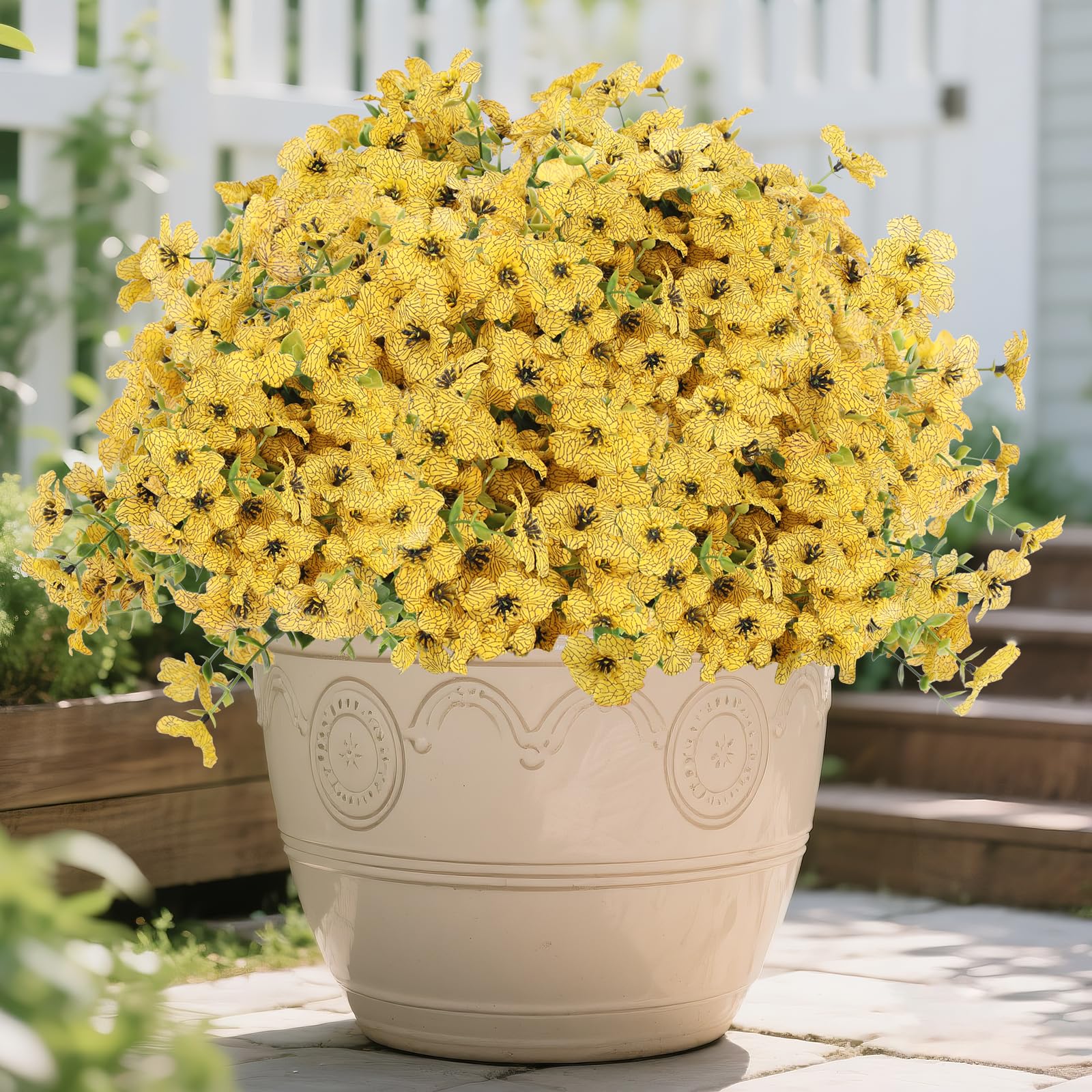 Photo 1 of Artificial Flowers for Outdoor Indoor,Silk Flowers No Fade Fake Plastic Flowers Faux Plants for Outdoors Outside Front Porch Hanging Planter Window Box Garden Home Decoration,13 Bundles(Yellow)
