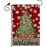 ZAEW Welcome Garden Flag Christmas Tree Bells Snowflakes Xmas Winter Yard Flag 12x18 Inch Double Sided Small Mini Yard Outdoor Outside Holiday Party Decoration
