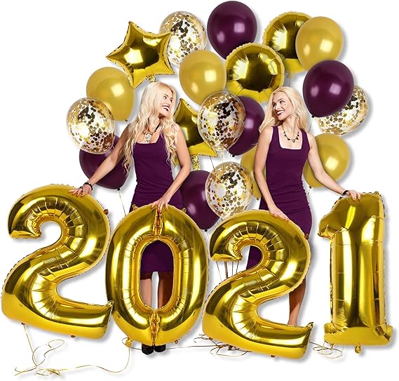 2021 New Years Decorations Gold Purple Plum