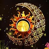 LICKLIP Garden Solar Lights Outdoor Decorative, Sun & Moon Crackle Glass Globe Metal Stake Light, Waterproof Warm White LED Light, Decorations for Pathway Lawn Patio Courtyard Backyard (1 Pack)
