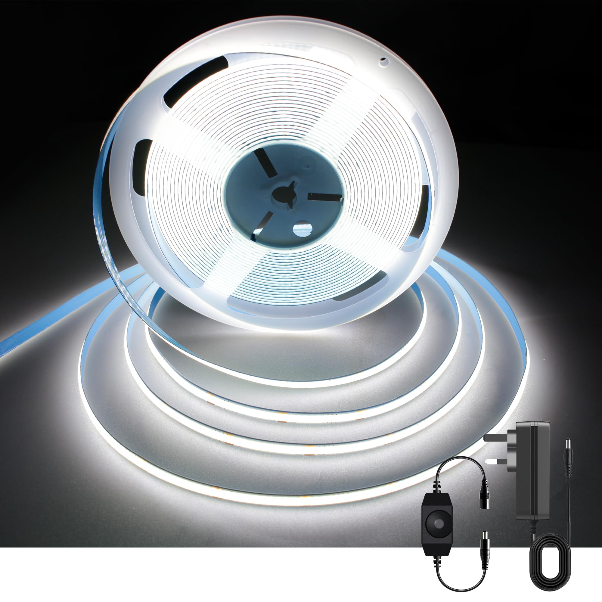 AXMOTUT White COB LED Strip Lights 10m, Dimmable 6500K Daylight White 24V COB Strip Light, 3200 LEDs Flexible CRI 93+ COB Light Strips for Room, Mirror, Kitchen, Bedroom — image 1