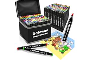 120 Color Alcohol Markers Set, Sofoway Art Markers Dual Tip Alcohol Based Markers with Penholder for Adults Coloring Drawing 