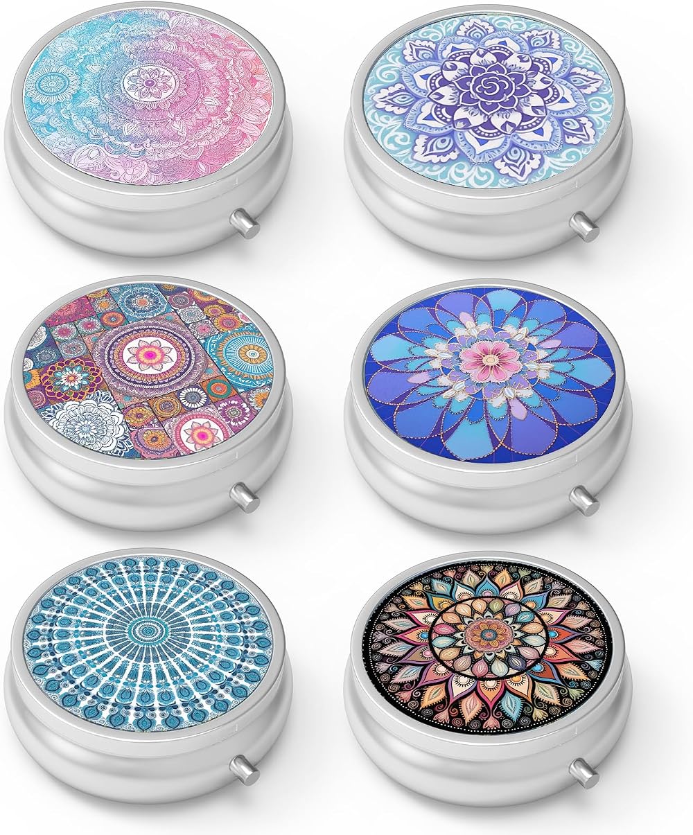 Hion Pill Box 3 Compartment Metal Case with Lid Mirror Portable Organizer
